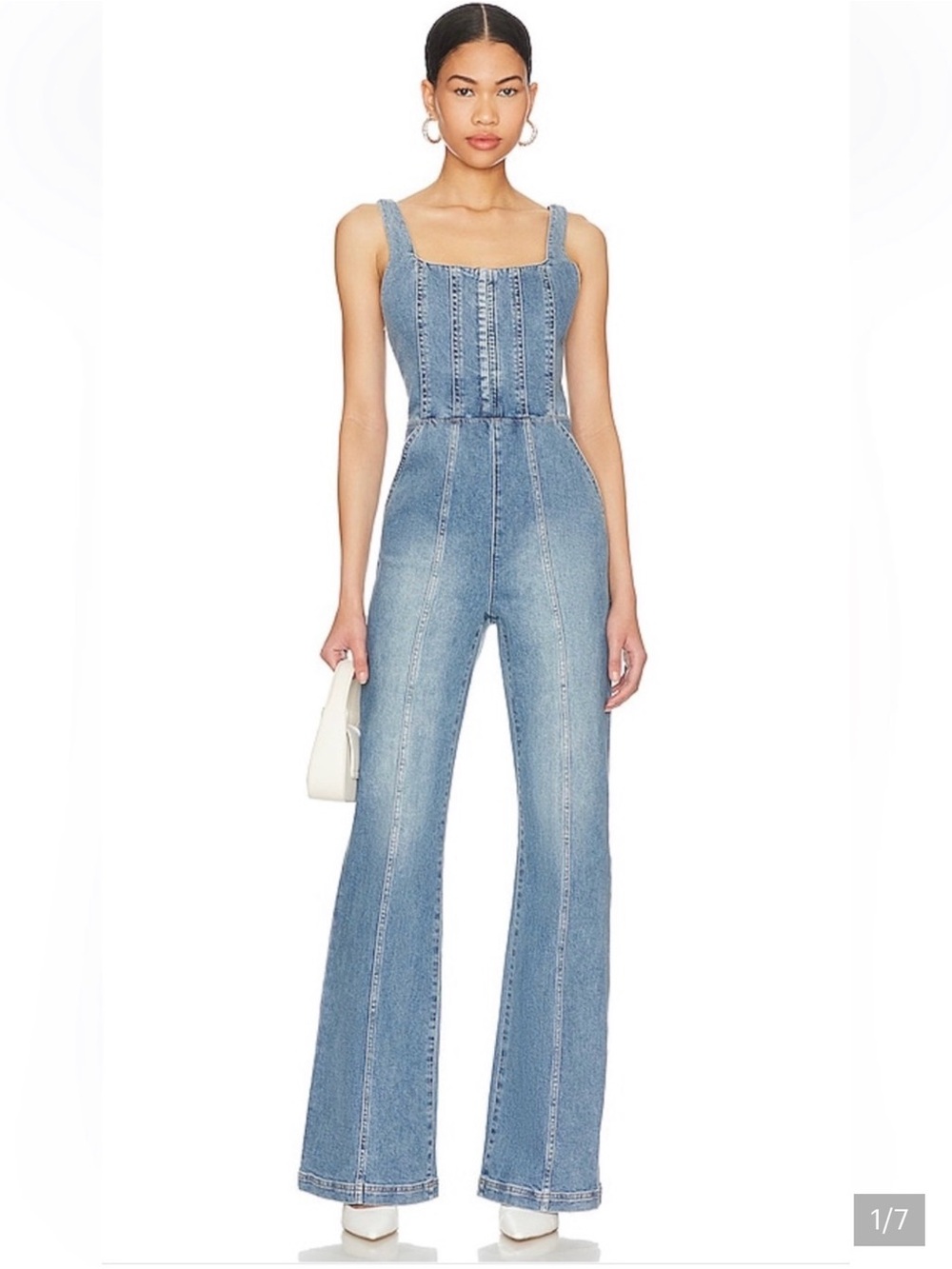 Alice + Olivia Light Blue Denim Flare Jumpsuit